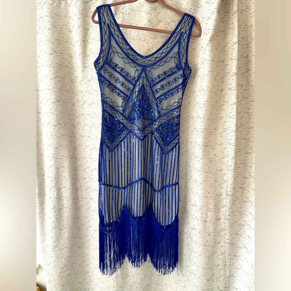 Blue Sequin Flapper Dress Great Gatsby 1920s